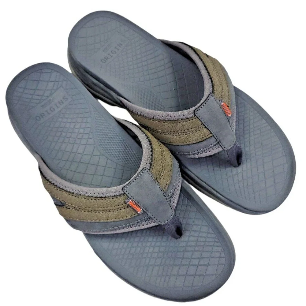 Earth Origins Boyd Men's Gray Brown Sport Comfort Sandals Flip Flop Thong Sz 8 M